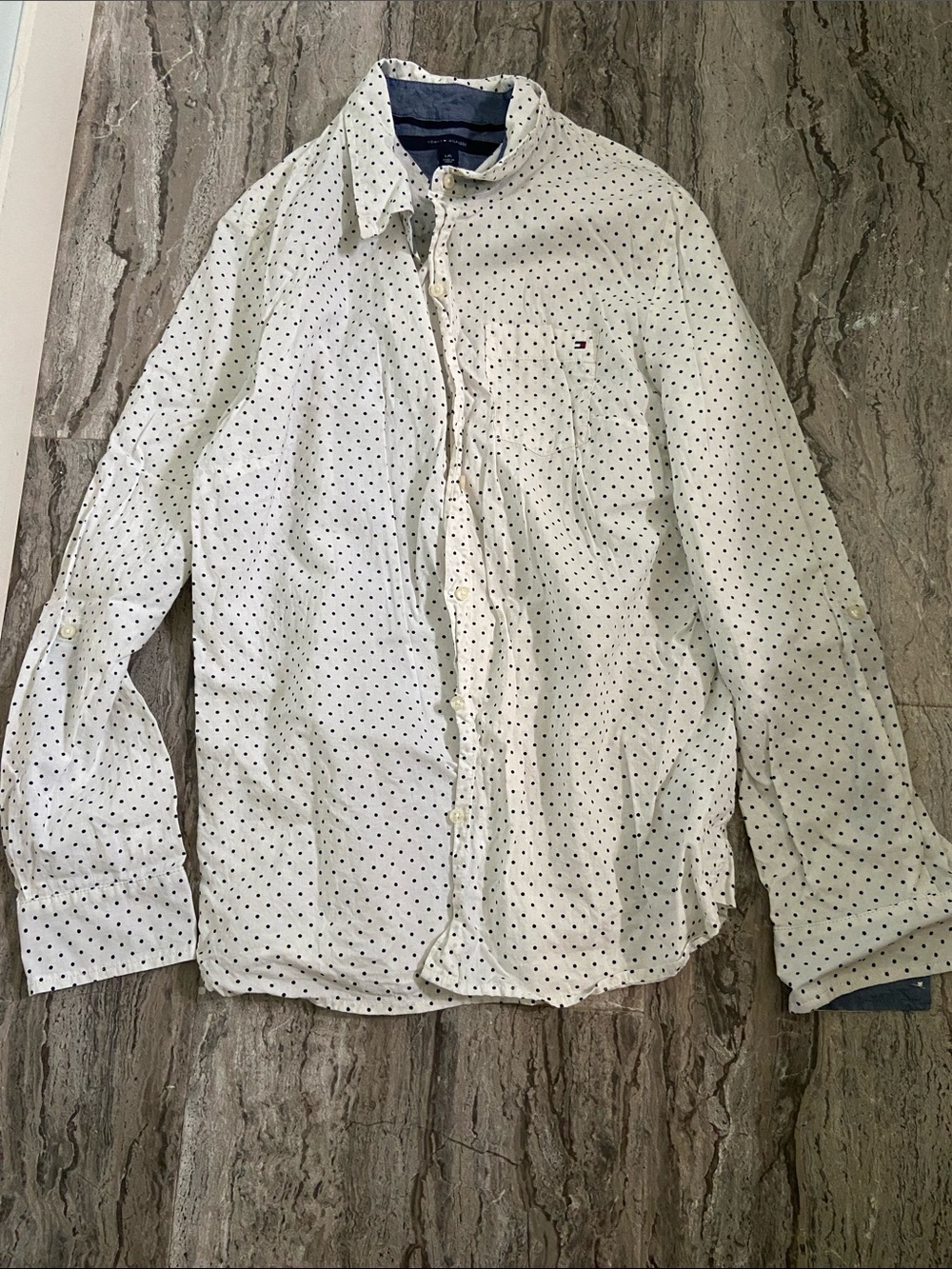 Tommy Hilfiger White Shirt with Black Dot Pattern